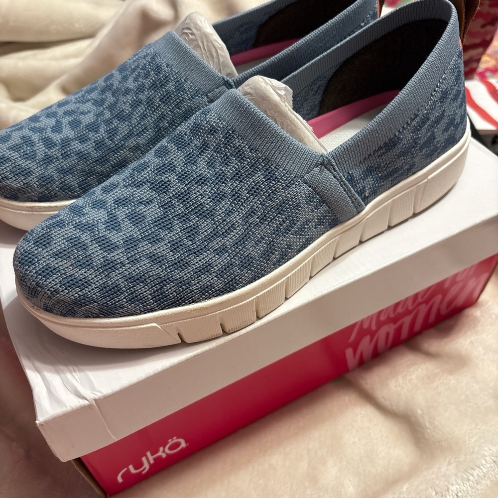 Ryka Women's Textured Blue Slip-On Sneakers